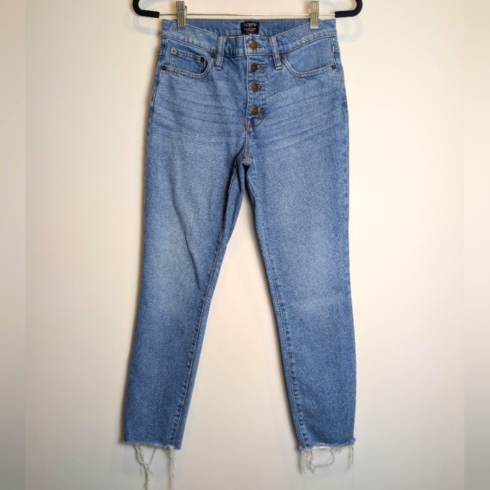 J.Crew Blue Mid-Rise Raw Hem Skinny Jeans Size 25